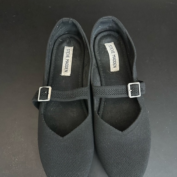 Steve Madden Women's Black Knit Mary Jane Ballet Flat Buckle Closure Size 8.5 - Picture 5 of 9